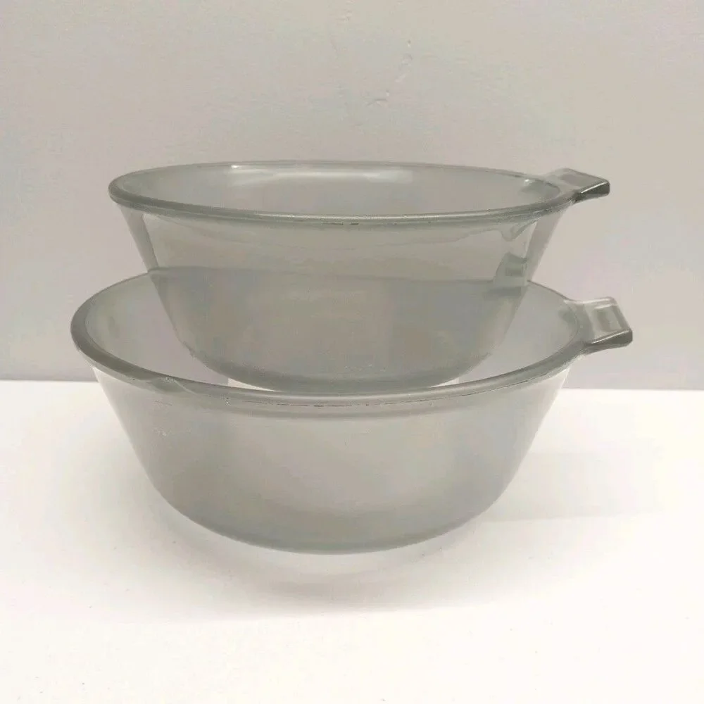 Vintage Pyrex Flameware 822 823 Smoke Gray Glass Casserole Bowls Set of 2